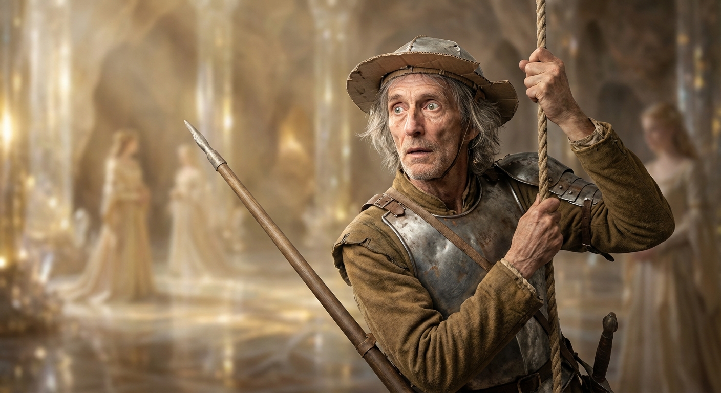 AI visualization of when Don Quixote was lowered into the cave and what he saw there from Don Quixote