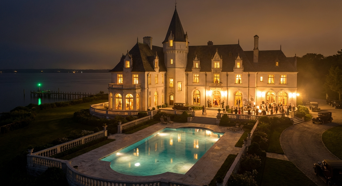 AI visualization of Gatsby's Mansion from The Great Gatsby