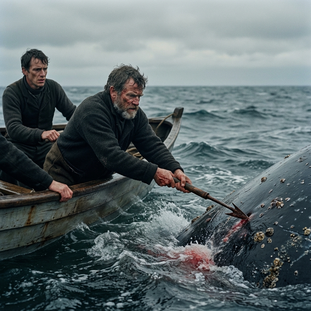 AI visualization of First Whale Hunt from Moby-Dick