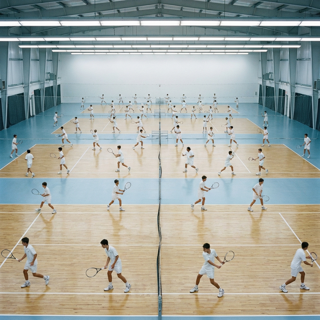 AI visualization of Tennis Academy Training Sequence from Infinite Jest