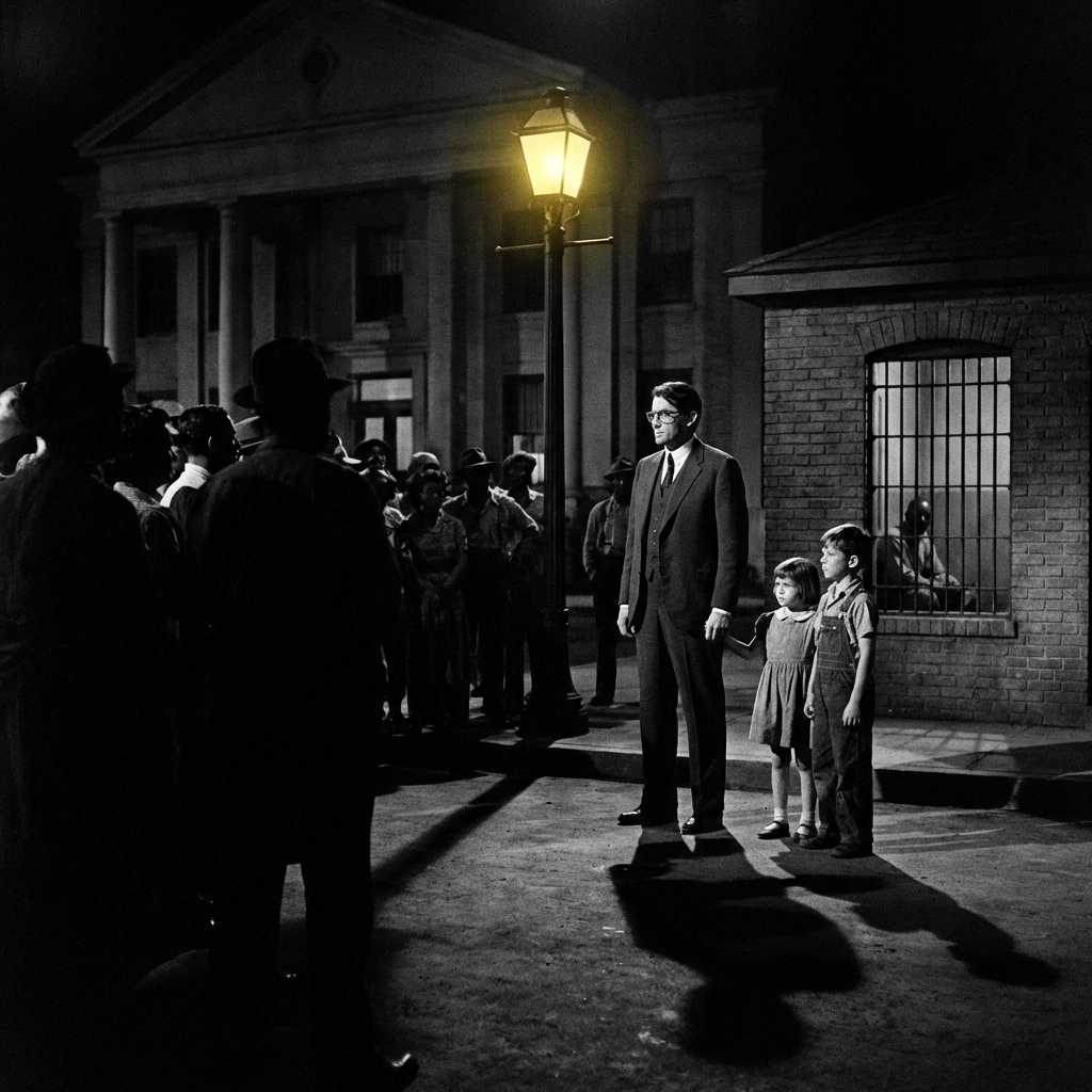 AI visualization of Atticus Defending Tom Robinson at Night from To Kill a Mockingbird