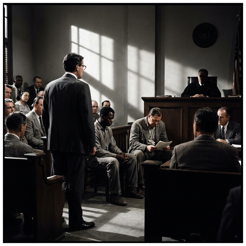 AI visualization of Tom Robinson Trial Verdict from To Kill a Mockingbird