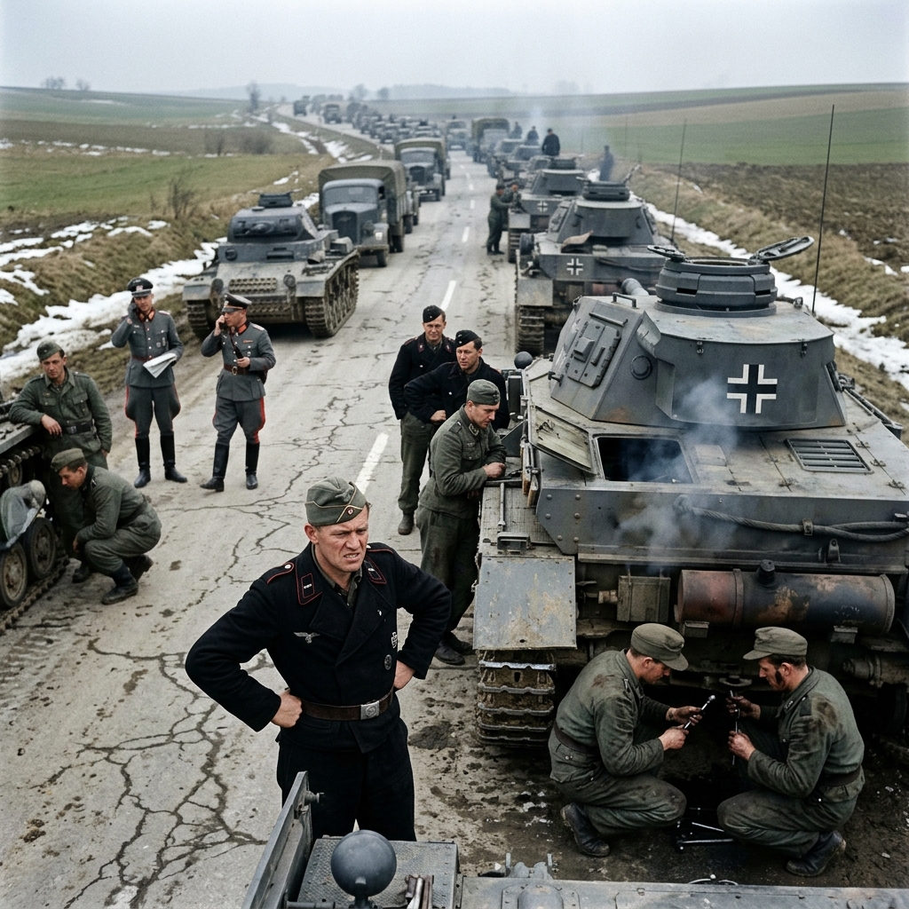 AI visualization of The Panzer Traffic Jam from The Order of the Day