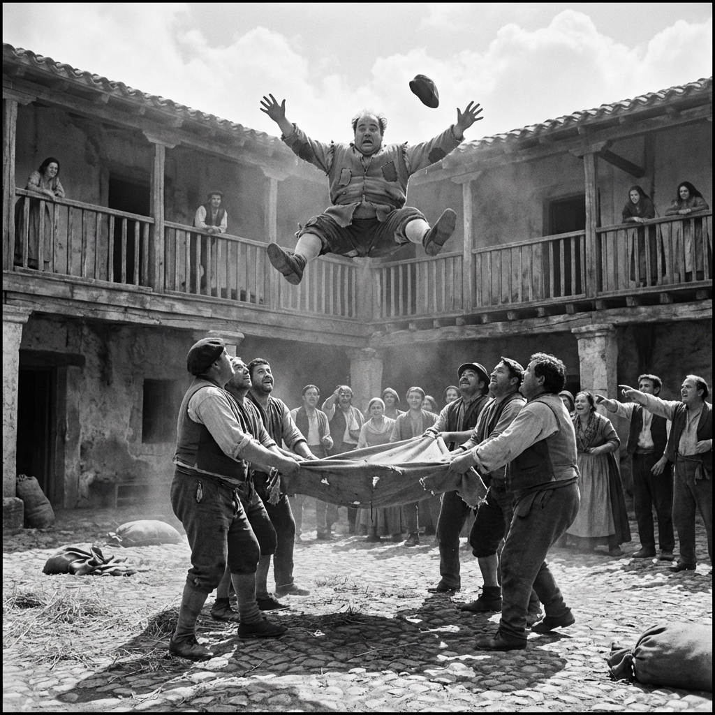 AI visualization of Sancho's Blanket Toss from Don Quixote
