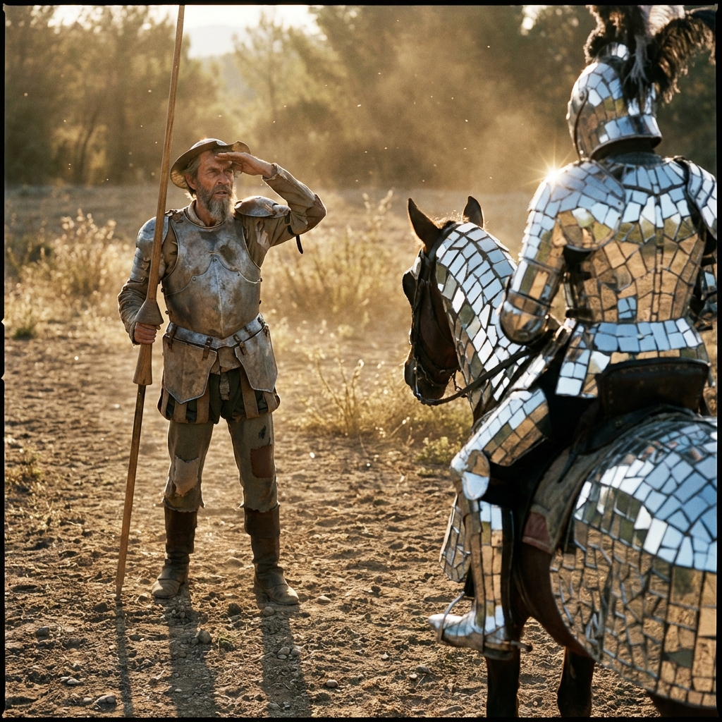 AI visualization of Knight of Mirrors from Don Quixote